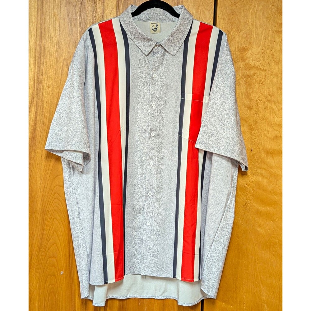 HARDADDY Shirt Mens Big & Tall 3X Gray Striped Short Sleeve Button-Up Pockets